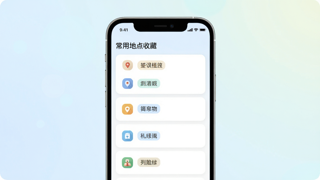 ������App����չʾͼ���������ֻ�������ʾ���õص��ղ��б���ÿ���ص����Сͼ����Զ����ǩ������Ϊǳɫ���䣬��������죬�������������ʸɾ����޶���Ԫ��