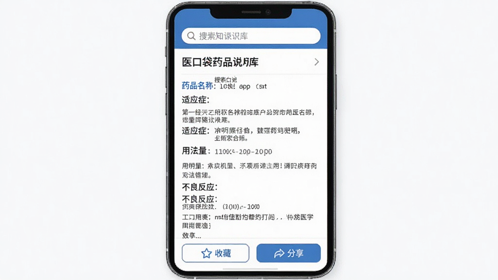 ҽ�ڴ�Appҽѧ֪ʶ����棬�ֻ���Ļ��ʾҩƷ˵��������ҳ��ҳ������ҩƷ���ơ���Ӧ֢���÷�������������Ӧ����Ŀ�������Ű����������������������ײ����ղغͷ�����ť��������רҵ��࣬������ɫ�������ɾ�����������