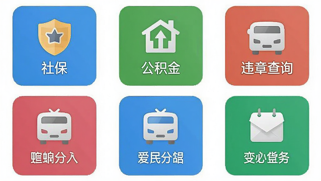 �����APP�������ҳ���ͼ��չʾ�Ź�����ͼ�꣬�����籣��������Υ�²�ѯ�����ֱ�ǩ���������룬����ƽ�������ʸɾ��޶���Ԫ��
