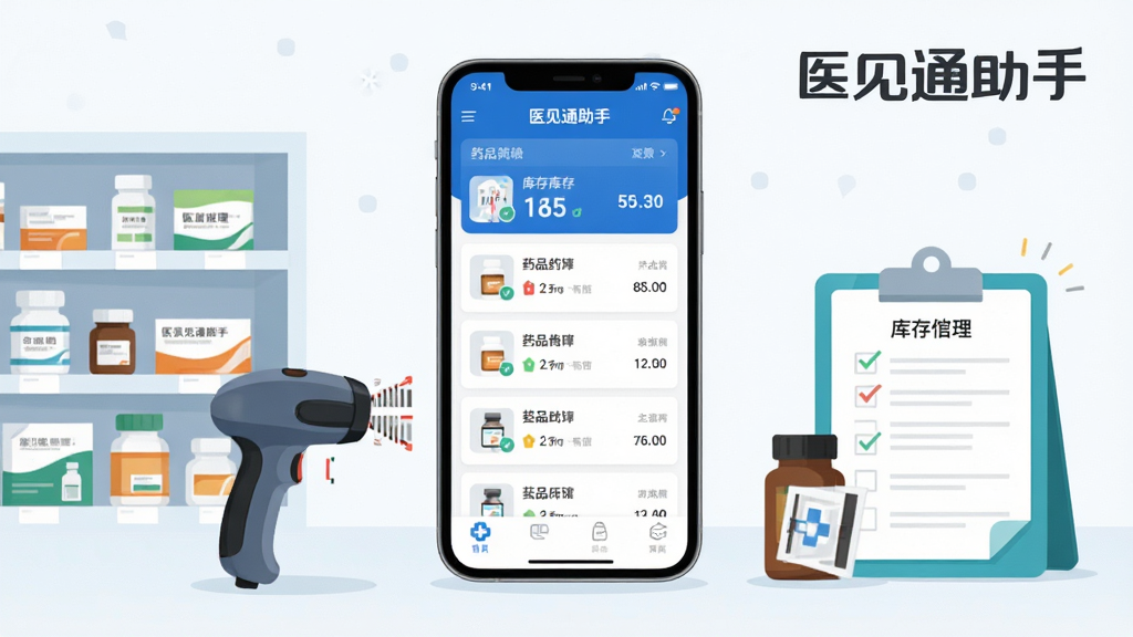 ����������ҽ��ͨ����App����ҳ����չʾ���������ֻ���ĻΪ���ģ���Χ����ҩƷ���ܡ�ɨ��ǹ������嵥��ҩ�����Ԫ�أ��Ű���þ��ж��뷽ʽ�����Ϊ�ִ���ƽ����ƣ�ϸ�����ֻ���Ļ����ʾ��ɫ��ɫ����ҩƷ�б��Ϳ�����֣������ɾ��޶���Ԫ�أ����ʸ��壬����ɫ����ˬרҵ��ͼƬ�����ֱ�ע��ҽ��ͨ���֡���