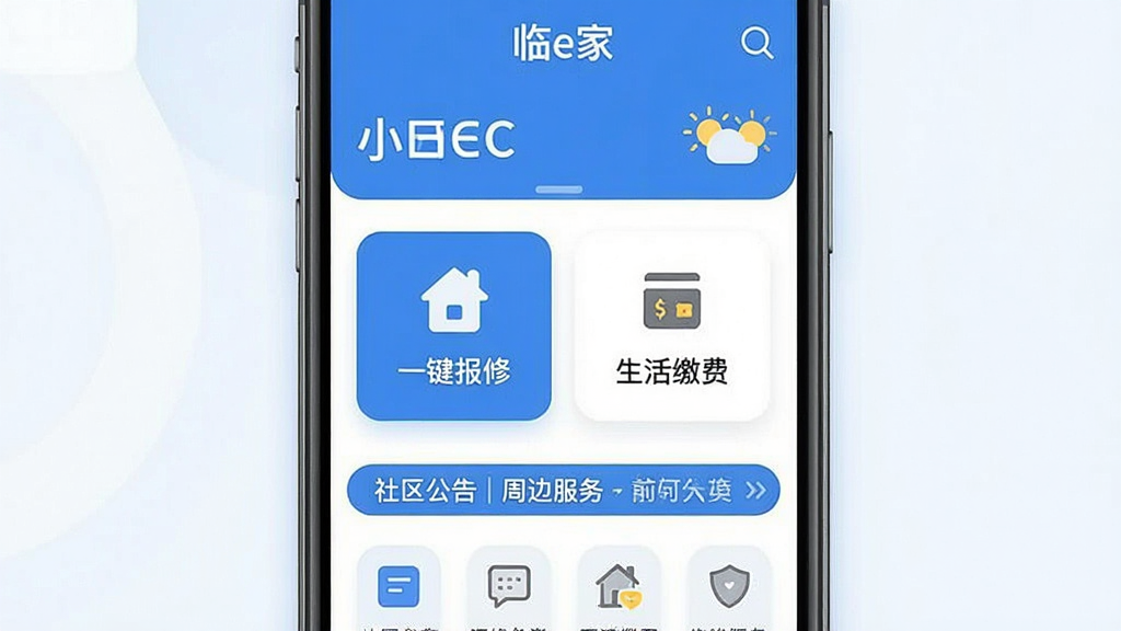 һ�����������ֻ�Ӧ�ý���չʾ�������ǡ���e�ҡ�App����ҳ��ҳ����������ɫΪ����������ʾС�����ƺ�������Ϣ���в�����Ŀ�ġ�һ�����ޡ��͡�����ɷѡ����ܿ�Ƭ���ײ�������������������ܱ߷���ͼ�꣬���岼������������ִ���ƽ��ϸ��Բ�󣬻��ʸɾ��������޶���Ԫ��