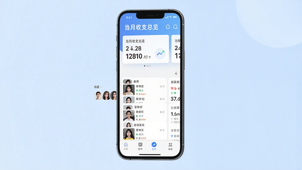 ����ܼ�APP������ȫòչʾ���ֻ�����ʾ�ⷿ������壬�����ǵ�����֧�������ֿ�Ƭ���м������ŷ�Դ�б������ͷ�񣬵ײ������������ɼ�����������͵�ǳ��ɫ���䣬���������ִ������ʸɾ��������޶���Ԫ��