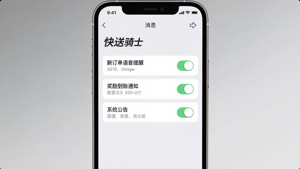 һ��չʾ��������ʿ��APP��Ϣ֪ͨ���ý����ͼƬ�������������ֻ���Ļ����Ļ����ʾ��֪ͨ�����б��������¶����������ѡ���������֪ͨ��ϵͳ�����ѡ�ÿ��ѡ���Ա��п��ذ�ť�������Ǽ�Լ�Ļ�ɫ���䣬���ɾ����࣬�����������޶���Ԫ��