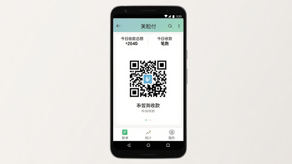 Ц�����ֻ�Ӧ�ý���չʾ������Ϊһ̨��׿�ֻ�����Ļ����ʾЦ�����տ���ҳ�棬�м���һ����Ŀ���տ��ά�룬�Ϸ���ʾ�����տ��ܶ�ͱ������·����˵���ͳ�ơ��ҵ�����ѡ�������������������ִ�������Ϊ�ɾ���ǳɫ�������������޶���Ԫ��