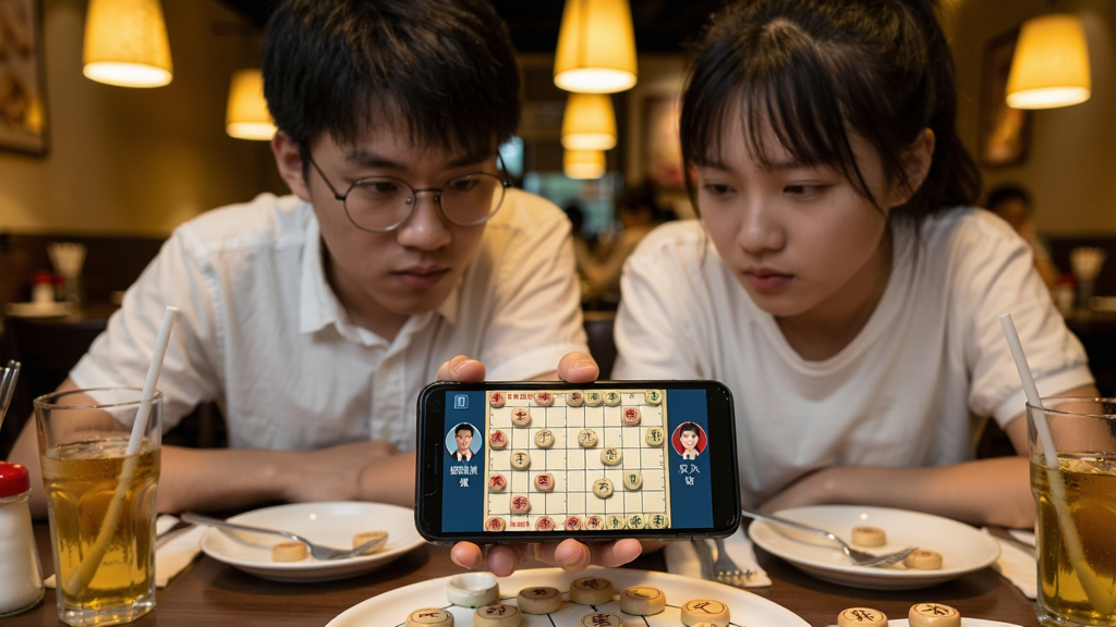 һ���������������ڲ������ͷ��ͬһ���ֻ����й������ͼƬ���ֻ���Ļ����ʾ���й��������塱˫�˶�ս���棬�����������ܲ������˱���רע�����������ϺͲ;ߣ�������ůɫ���Ĳ����ƹ⣬���дʵ��Ӱ��ϸ�ڷḻ�������������޶���Ԫ�ء�