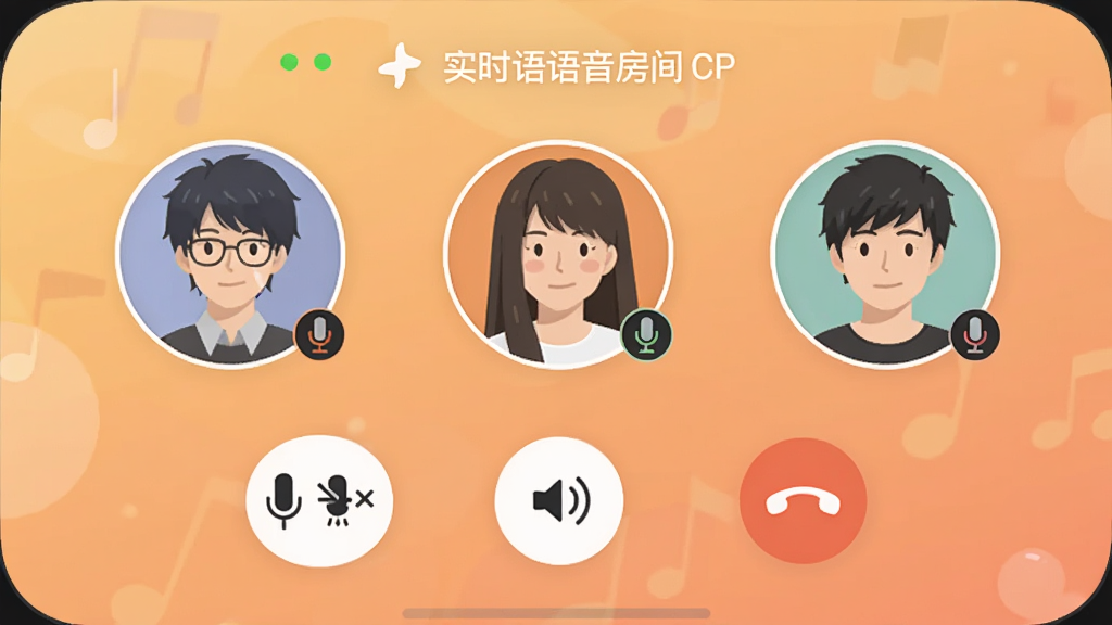 ����CP ʵʱ����������棬�ֻ���Ļ��ʾ�����û�ͷ��������У�ÿ��ͷ���Ա�����˷�״̬ͼ�꣬�ײ��о�������š��Ҷϵ�Բ�ΰ�ť������Ϊ��͵�ůɫ�������沼�����������ֱ�ǩ��ȷ������ִ���ƽ�����ʸɾ��޶���Ԫ��