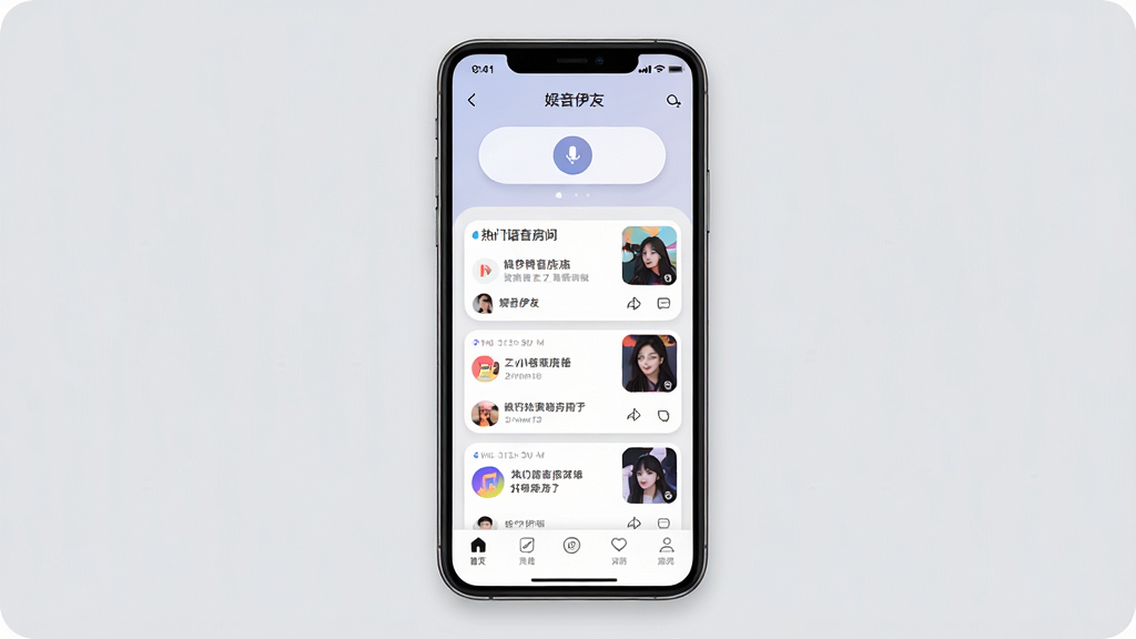 һ��չʾ���������ѡ�App���Ľ�����ֻ���Ļ��ͼ������Ϊ�ֻ����������ڷţ������϶����Ǽ�������ƥ�䰴ť���м��������������俨Ƭ�б����ײ�Ϊ���������Ű��������򣬷��Ϊ�ִ���ƽ����ƣ�ϸ���ϲ���Բ��ͼ��������Ӱ�����ʸɾ����壬�޶���Ԫ�أ�����Ϊ��ɫǳ�ҡ�