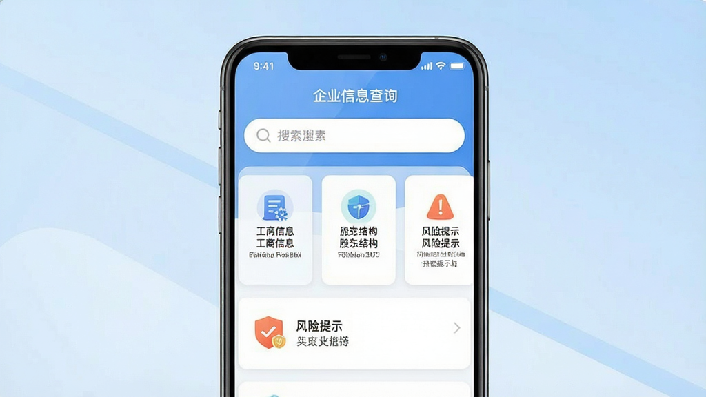 һ���ֻ�Ӧ�ý����ͼ����������չʾ����ҵ��Ϣ��ѯ��APP����ҳ���������������·������Ź�����Ϣ���ɶ��ṹ��������ʾ�������ܿ�Ƭ������Ϊ����ǳ��ɫ���䣬���岼������������ִ���ƽ�����ʸɾ��޶���Ԫ��