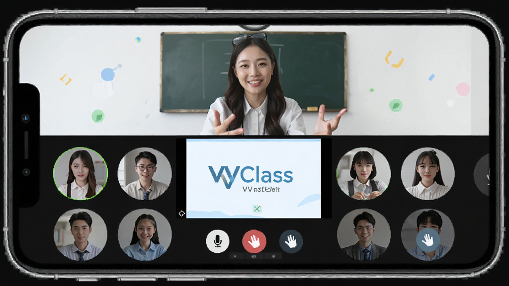 һ��չ��VVClassֱ�����ù��ܵ�ʾ��ͼ���������ֻ���Ļ��ʾ����������棬����Ϊ�Ϸ���ʦ���桢�·�ѧ��ͷ�����У��м��ǿμ�չʾ�����Ű��������򣬷���������죬ϸ�ڰ�����˷�ͼ��;��ְ�ť�����ʸɾ��޶���Ԫ�أ�ͼƬ�д���