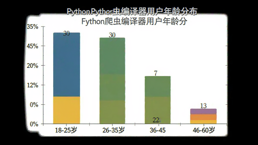 һ����״ͼչʾPython����������û�����ֲ��������ע18-25�ꡢ26-35�ꡢ36-45�ꡢ46-60���ĸ�����Σ�����Ϊ�û�ռ�Ȱٷֱȣ����Ӹ߶ȷֱ���ʾԼ35%��30%��22%��13%��ͼ����ɫ��࣬������ɫ���������������ʸɾ�