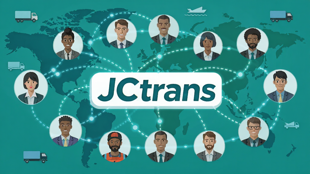 һ��չʾȫ�������罻����Ĳ廭�����������ǡ�JCtrans����־����Χ�����Ų�ͬ��ɫ����ͬ��װ��������ҵ��ͷ������ͨ�����������������һ�𣬱����������ͼ���������乤��ͼ�꣬����ƽ���ִ�����ɫ��������ɫ��Ϊ����ϸ�ڷḻ�����ʸɾ�����