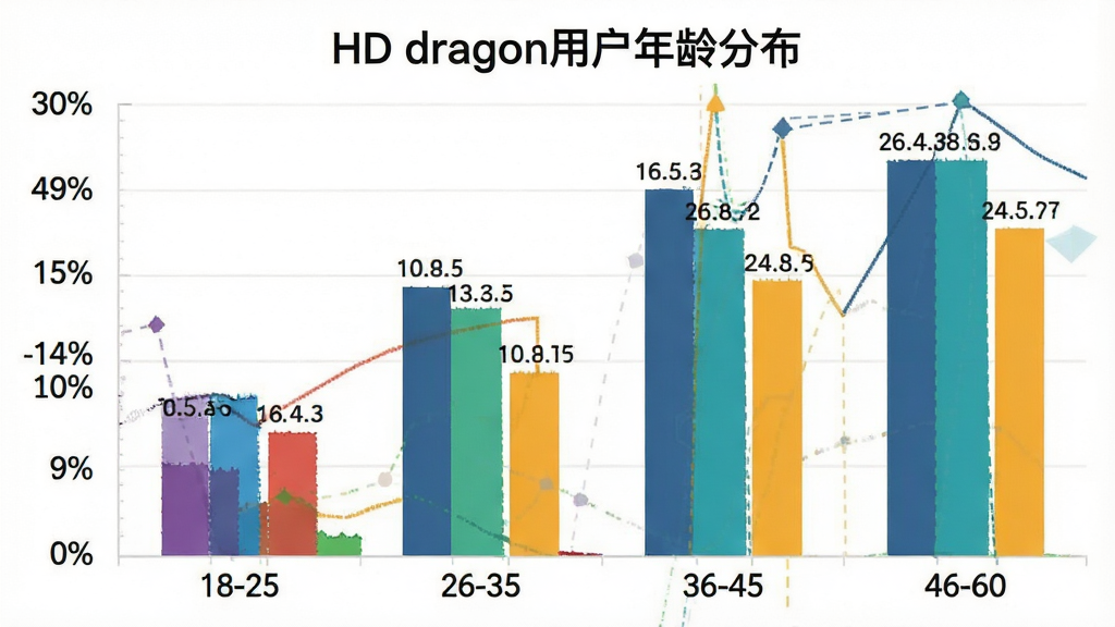 һ��չʾHD dragon�û�����ֲ�����״ͼ����������Ϊ��״ͼͼ��������Ϊ�����18-25��26-35��36-45��46-60������Ϊ�û�ռ�Ȱٷֱȣ�����ͼ�����б���Ϊ��HD dragon�û�����ֲ������Ű������淶��������ݿ��ӻ���ƽ��ƣ�ϸ����������ɫ�����������ݱ�ǩ�ɼ������ʸɾ��޶���Ԫ��