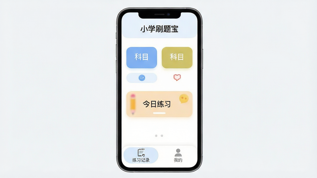 һ��չʾ��Сѧˢ�ⱦ��Ӧ���������ͼƬ���������ֻ���Ļ������ʾ����Ļ���Ǽ���ˢ����ҳ�������С�Сѧˢ�ⱦ�����ֱ�ʶ���м��ǿ�Ŀѡ��ť�ͽ�����ϰ��ڣ��ײ�����ϰ��¼���ҵ�����ѡ��������������Ű����룬����ִ���ƽ��ϸ��Բ�󣬻��ʸɾ��޶���Ԫ��