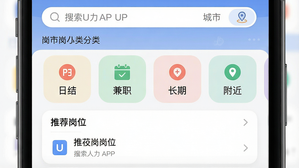 һ���ֻ�Ӧ�ý���չʾͼ������ΪU����APP��ҳ������Ϊ�����������ͳ��ж�λ���м��Ǹ�λ����ͼ�������սᡢ��ְ�����ڡ����������·�Ϊ�Ƽ���λ�б���Ƭ���Ű�������������ִ���ƽ����ϸ���Ͽ�ƬԲ����͡�ͼ�������ɾ������ʸ��壬����ɾ��޶���Ԫ��