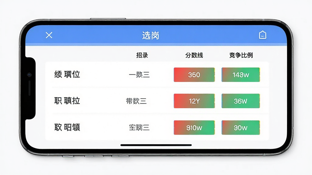 �ֻ���Ļ��ʾ��ѡ�ڡ�App��ְλ�Ա�ҳ�棬���������ְλ���ƣ��Ҳ�����¼�����������ߡ����������������У����������ú��̽���ɫ���ע�������Ű����룬���רҵ��ˬ�����ʸɾ�������Ԫ��