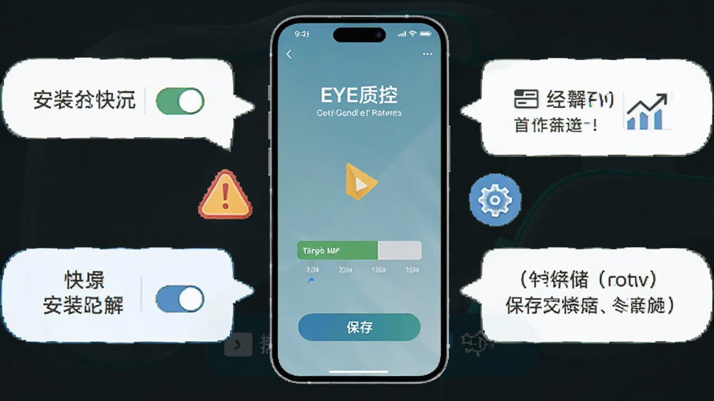 ����������һ���ֻ�չʾ��EYE�ʿء���װ��ɺ���״δ�����ҳ�棬�Ա�����һ��С�;�ʾͼ������ó���ͼ�ꡣ����Ϊ�ֻ����У���Χ���ƹؼ�������ʾ���ݡ����Ϊ��ƽ����Ϣͼ���ϸ�ڰ���Ȩ�޿���ͼ�ꡢ�洢���ͱ��水ť�����ʸɾ��������޶���Ԫ�ء�