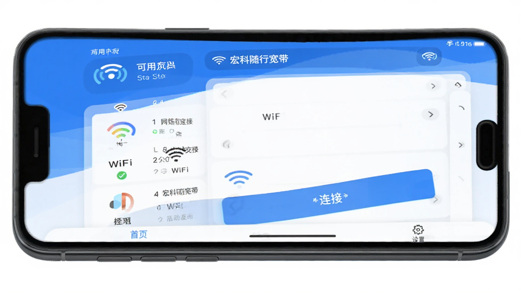������п��� �ֻ�Ӧ�������� ������ɫ ������ʾ��������״̬ �м��ǿ���WiFi�б������Ӱ�ť �ײ�����ҳ������ѡ� ������ִ� ���ʸɾ����� �޶���Ԫ��