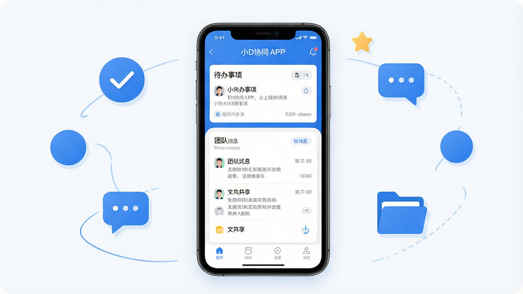 һ��չʾСDЭͬ�������Ľ����ȫ��ͼ�������������ֻ���Ļ����Ļ����ʾ��СDЭͬAPP�������棬����������������Ƭ���Ŷ���Ϣ�б����ļ��������������Ҫģ�飬������������Ļ��Χ�����ż���Эͬ�칫Ԫ��ͼ����Թ����Ի����ļ��У��������ִ���ƽ����ɫ��������Ϊ��������ɾ����࣬�޶���װ��Ԫ�أ����ʸ���