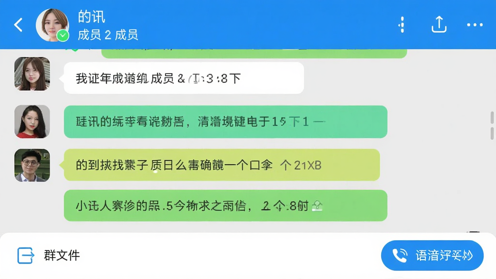 Ⱥ����������ͼ��չʾ����Ѷ��Ӧ���ڵ�Ⱥ�Ĵ��ڣ�������Ⱥ���ƺͳ�Ա�����м��Ƕ��˶Ի����ݣ��ײ���Ⱥ�ļ���ں�����ͨ����ť�����沼������������ɫ�������ֱ�ǩ��ȷ�����ʸɾ�