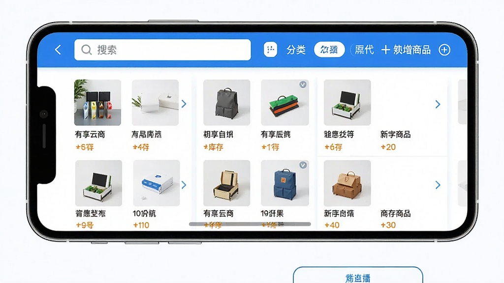 һ�š��������̡�APP����Ʒ���������ͼ������չʾ�ֻ���Ļ���������е���Ʒ�б���ÿ����Ʒ��������ͼ�����ƺͿ��������������������ͷ���ɸѡ��ǩ���ײ��С�������Ʒ����ť�����岼��������������ɫ����������죬���ʸɾ�