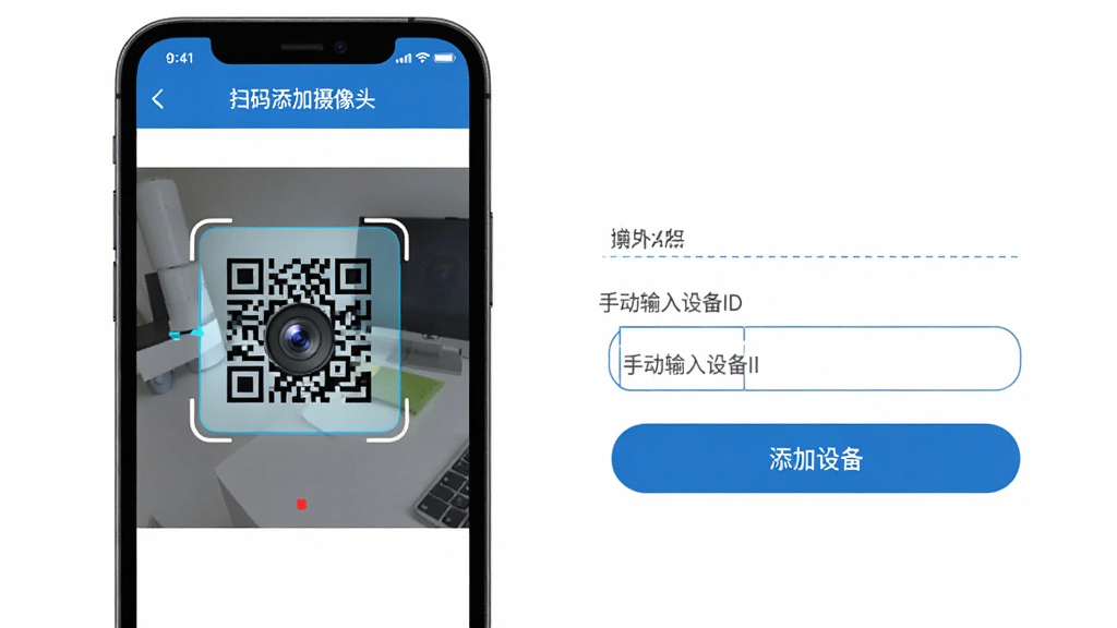 Ψ̩˹�����豸��������ʾ��ͼ���ֻ���Ļչʾɨ����������ͷ���棬�������ж�ά��ɨ�����ֶ������豸ID��������Ա��С������豸����ť�������࣬������ɫ����ƽ����ƣ����ֱ�ǩ���������ʸ��壬�ɾ��޶���Ԫ��