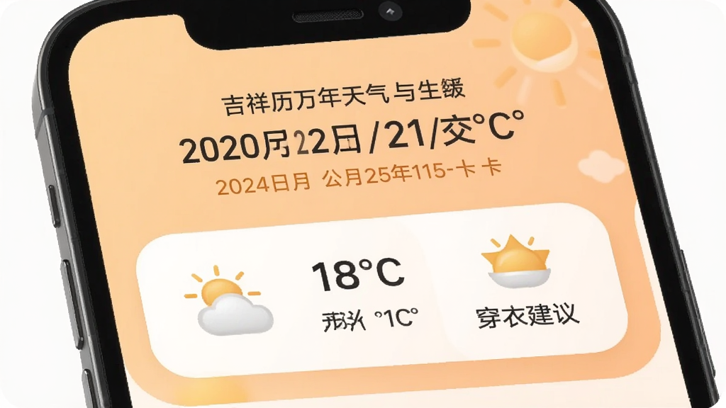 ��������������������ָ����Ƭ���棬�ֻ���Ļ��ʾ��������ҳ���Ϸ��ǹ���ũ�����ڣ��·�����չʾ����ͼ�ꡢ�¶Ⱥʹ��½������֣���Ƭ����Բ�Ǿ�����ƣ�����Ϊ����ǳ��ɫ�������ܰ�������Ű����������ʸɾ����޶���Ԫ��