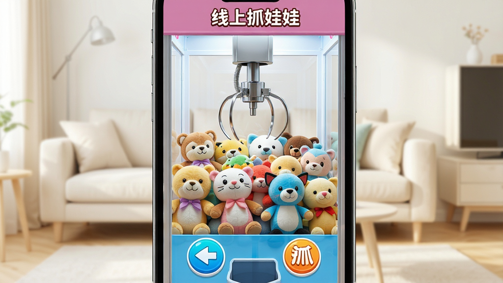 һ���ֻ���Ļ��д�����������ǡ�����ץ���ޡ�App��ץ���޻����棬͸�����������������ë����ż��һֻ����צ����������ż�Ϸ�����Ļ�·��������ƶ���ץȡ��ť�������Ǽ���ǳɫ���������������ܰ���죬ϸ�����������ʸɾ��޶���Ԫ��