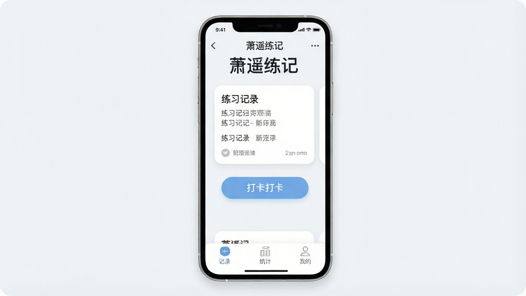 һ���ֻ�Ӧ�ý���չʾͼ�������������ֻ���Ļ����Ļ����ʾ����ң���ǡ�App�������棬�����С���ң���ǡ����ֱ��⣬������ǳɫΪ��ɫ���м�����ϰ��¼��Ƭ�ʹ򿨰�ť���ײ�Ϊ��¼��ͳ�ơ��ҵ�����ѡ������岼�ּ������������ִ���ƽ��ϸ��Բ�󣬻��ʸɾ����޶���Ԫ��