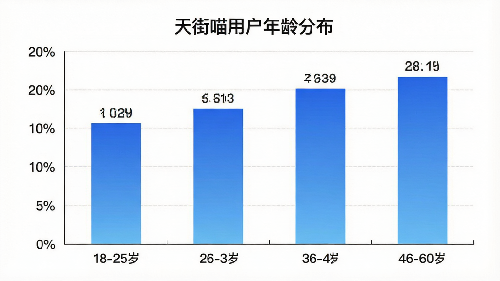 һ����״ͼչʾ������û�����ֲ�������Ϊ�����18-25�ꡢ26-35�ꡢ36-45�ꡢ46-60�꣬����Ϊ�û�ռ�Ȱٷֱȣ�������ɫΪ������ɫ�������Ϸ���ע������ֵ��ͼ������Ϊ��������û�����ֲ���������Ϊ������״ͼ�����Ϊ�ִ����ݿ��ӻ�ͼ�����������ϸ�ڰ��������ߡ��������ǩ���������ʸ��壬����ɾ��޶���Ԫ��