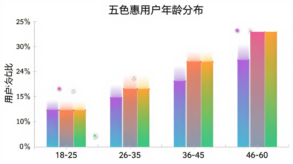 ��ɫ���û�����ֲ���״ͼ������Ϊ�����18-25��26-35��36-45��46-60������Ϊ�û�ռ�ȣ�������ɫΪ����ɫ��ͼ������Ϊ��ɫ���û�����ֲ�������Ϊ��ɫ��������ݿ��ӻ���ϸ�����������ʸɾ�