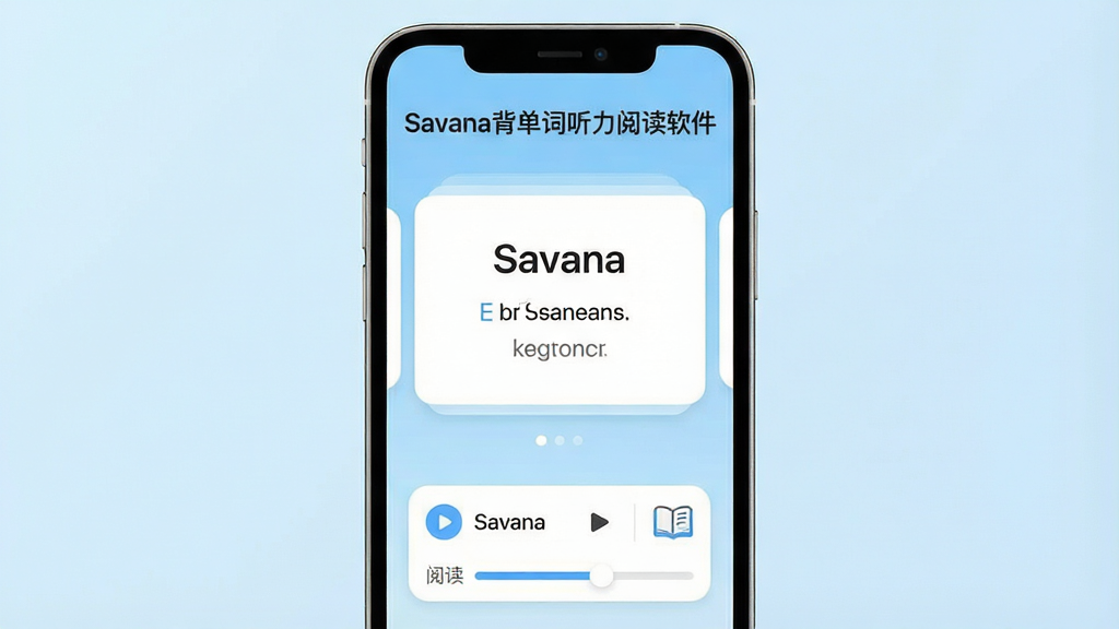 һ��չʾSavana�����������Ķ��������Ľ�����ֻ���ͼ���ͼƬ������������һ�������ֻ�����Ļ����ʾ���������棬�����С�Savana�����������Ķ����������ֱ��⣬�м��ǵ��ʿ�Ƭ����չʾӢ�ĵ��ʺ����壬�·����������������Ķ�������ͼ�꣬����Ϊǳ��ɫ���䣬���岼�ּ�࣬����ִ���ƽ��ϸ��Բ�󣬻��ʸɾ��������޶���Ԫ��