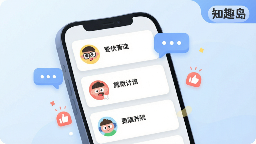 ����չʾһ���ֻ���Ļ���棬��Ļ����һ�����������б���ÿ�����⿨Ƭ����Բ�ε�Ȥζͼ��ͼ�̵����ֱ��⣬��Ƭ֮����ǳ��ɫ�ָ��߸������ֻ��Ա�Ư���ż����Ի����ݺ͵��޵�Сͼ�꣬�����ǵ���ɫ�Ľ��䡣�������Ͻ���