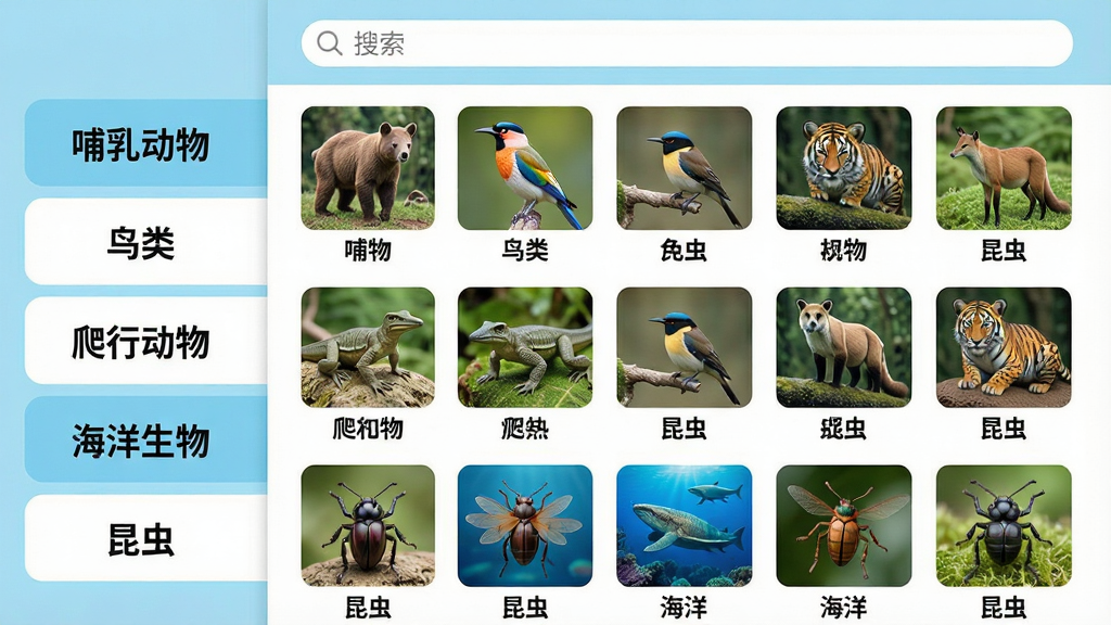 ���涯�����������棬�������Ϊ���ŷ����ǩ�����鶯������ࡱ�����ж����������������桱���Ҳ�Ϊ��Ӧ�����µĶ�������ͼ����ÿ������ͼ�·��ж������ƣ����������������岼��Ϊ���ҷ����ṹ����ɫ��ǳ���Ͱ�ɫΪ������������죬�����������޶���Ԫ��