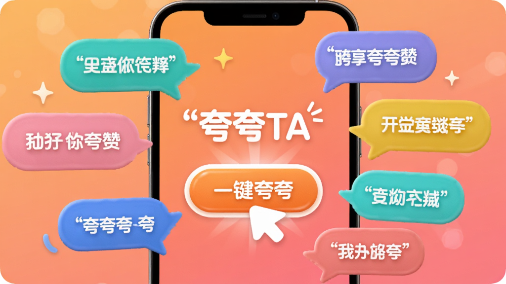 ����չʾһ���ֻ����棬�����ǡ����TA��Ӧ�õ�һ����䰴ť�������˲�䣬��Χ���������ɫ���ݶԻ���ÿ��������д�Ų�ͬ�Ŀ�����䣬��������ů�ĳȷ�ɫ���䣬���������ɣ��Ű���У�ϸ��Բ�󣬻��ʸɾ����޶���Ԫ��