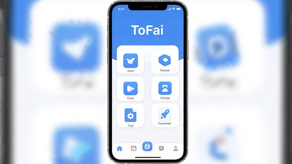 һ���ֻ�Ӧ�ý���չʾͼ������������ToFai�����������棬������ʾ�������ơ�ToFai�����м������ż��Ĺ���ͼ�꣬�ײ��е��������������������ɫ�������ˬ�ִ�����ƽ����ƣ�ϸ��Բ�󣬻��ʸɾ��������޶���Ԫ��