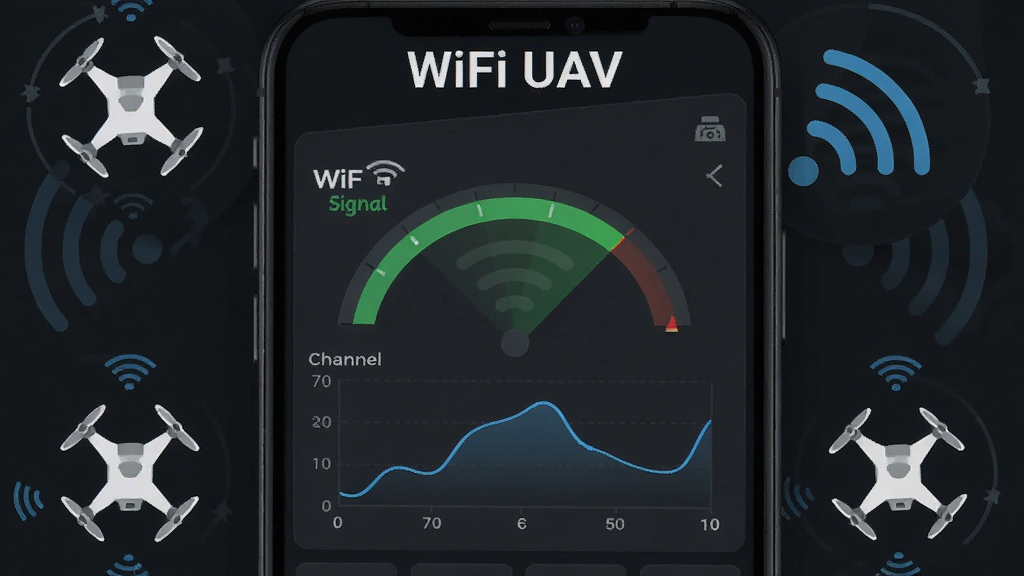 һ��չʾWiFi UAV������������ֻ���ͼ���ͼƬ��������������ɫ�������ź��Ǳ��̣���ʾ���˻�WiFi�ź�ǿ�Ⱥ��ŵ����ߣ�������