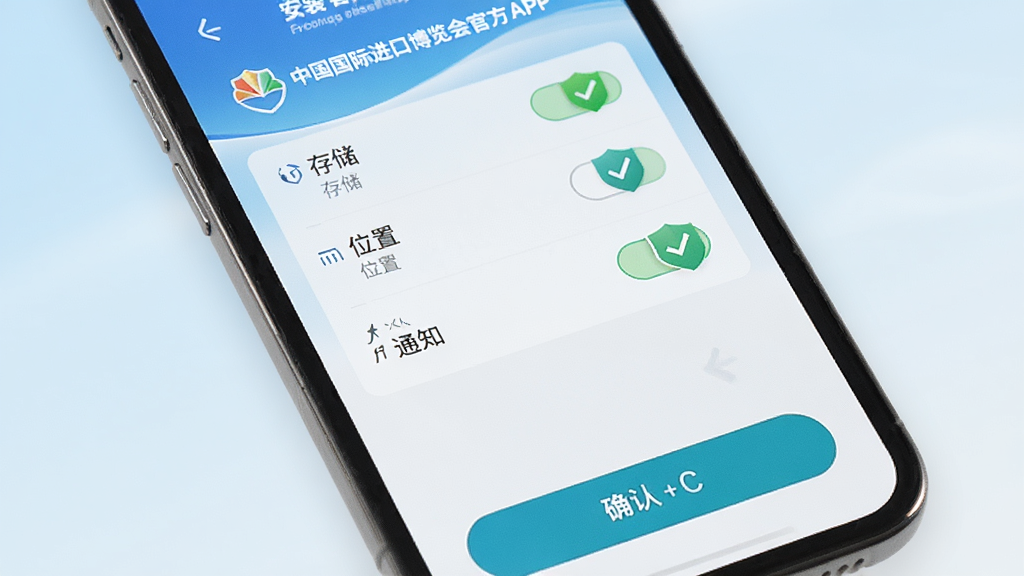 �й����ʽ��ڲ�����ٷ�APP��װ���ý���չʾ���ֻ���Ļ�ڳ���Ȩ�޹���ҳ�棬�б���ʾ�洢��λ�á�֪ͨ��Ȩ�޿���ѡ��Ա����ж��ư�ȫͼ��͹�ѡ��ǣ�����ײ���ȷ�ϰ�ť������Ϊǳɫ���䣬��������ˣ����������ɾ�