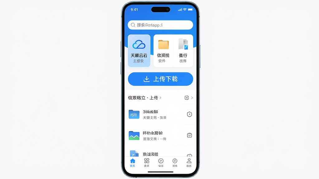 ����Ϊһ�������ֻ���Ļ��ʾ������App�����棬����Ϊ�������������ļ����࿨Ƭ���м����ϴ����ذ�ť���ļ��б����ײ�Ϊ��������������ִ���ƽ����ϸ�ڰ�����ɫ��ͼ����������ֱ�ǩ�����ʸɾ����壬�޶���Ԫ��