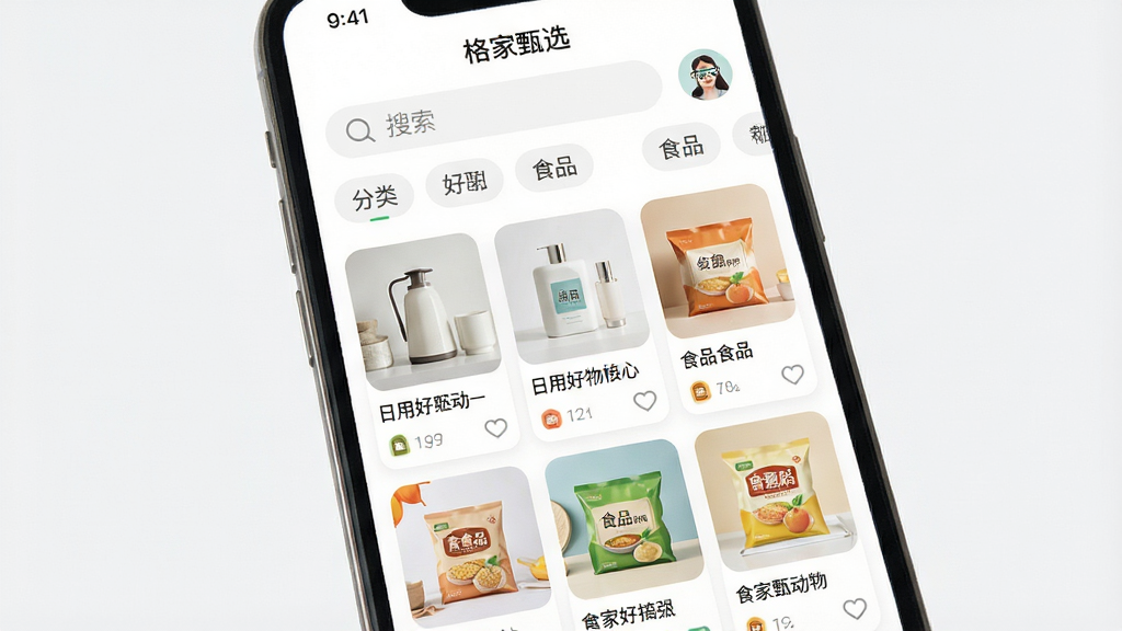 һ���ֻ�Ӧ�ý����ͼ�������ǡ������ѡ��APP����ҳ�������Ϸ�Ϊ�������ͷ����ǩ���м����ٲ�����Ʒ��Ƭչʾ���ú�����ʳƷ���Ű������������ʣ����Ϊ�ִ���Լ��ƽ����ƣ�ϸ���Ͽ�ƬԲ����͡�ͼ�������ɾ������ʸ���ɾ��޶���Ԫ��