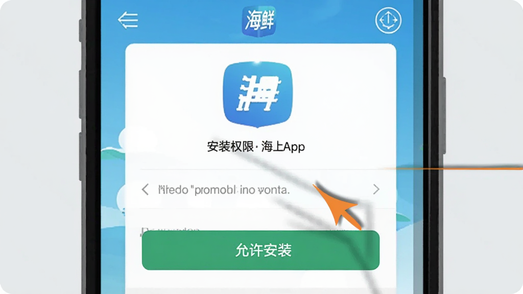 һ���ֻ���Ļ��ʾ������App�İ�װȨ������ҳ�棬�Ա��м�ͷָ��������װ����ť��������ǳ��ɫ�������˵���Բ�ͼ�����ʸɾ��޶���Ԫ��