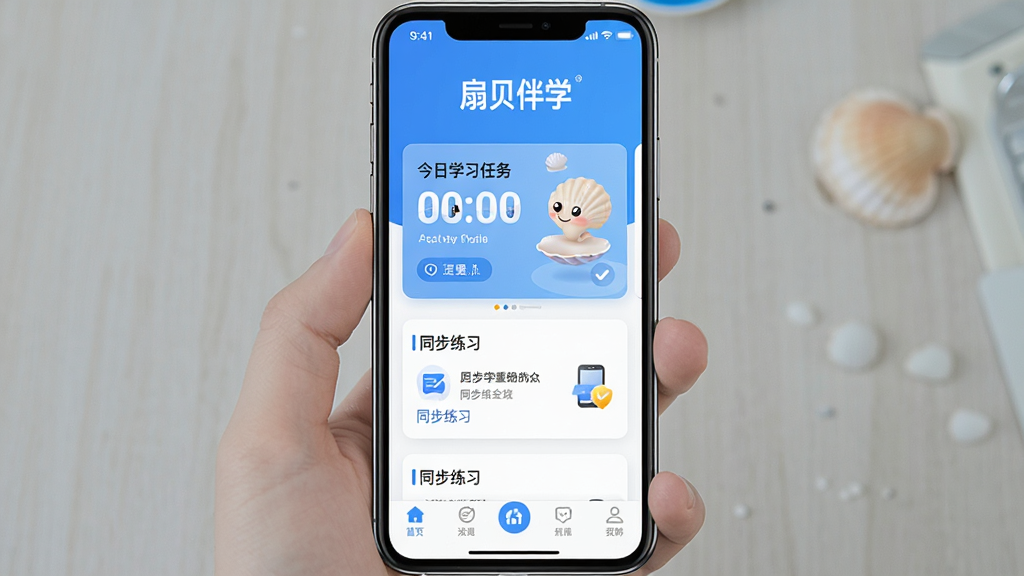 һ��չʾ�ȱ���ѧApp��������ֻ���ͼ�������������ֻ���Ļ����Ļ����ʾ�ȱ���ѧApp����ҳ�������С��ȱ���ѧ�����ֱ�ʶ���м��ǽ���ѧϰ����Ƭ��ͬ����ϰ��ڣ��ײ��е����������岼������������ִ���Լ��������ɫ�����ʸɾ����޶���Ԫ��