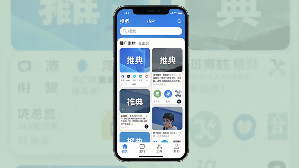 һ���ֻ�Ӧ�ý���չʾͼ�����������ǡ��Ƶ䡱APP����ҳ���������������м����ƹ��زĿ�Ƭ�ٲ������ײ�����������ҳ���زġ����ߡ��ҵ��ĸ�ͼ�꣬�������������ɫ�������ˬ�ִ���ϸ��Բ�󣬻��ʸɾ��������޶���Ԫ��