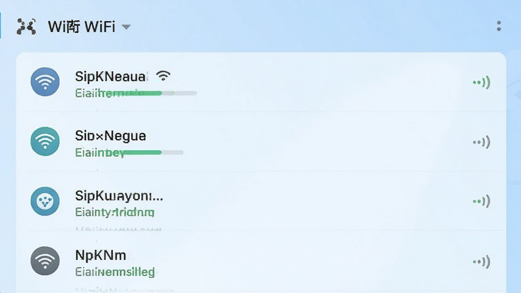 ����ͨ���������ͼ��չʾ����WiFi�б�ҳ�棬����������ư��ź�ǿ�����У�������������������ӱ�ʶ������Ϊǳ��ɫ���䣬ͼ����Ƽ�࣬���������ɶ�����������ˬ�ɾ�