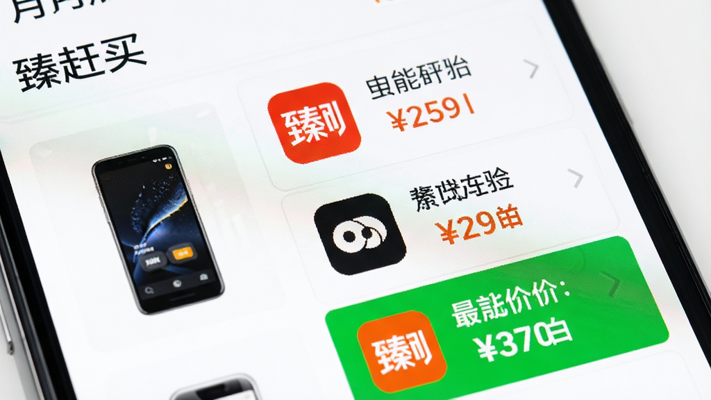 一张手机屏幕特写图,展示“臻赶买”的价格对比界面,左侧是商品缩略图,右侧纵向排列着三个电商平台的logo和对应价格数字,最低价用绿色高亮标出,背景为纯白色,风格简洁直观,画质清晰干净无杂乱元素