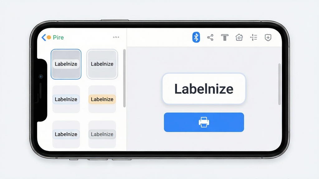 Labelnize����������ȫòչʾ��ǳɫ�������ֻ���Ļ������ʾ��ǩ�༭���棬���Ϊģ���б����Ҳ�Ϊ�༭��������������һ��Բ�Ǿ��α�ǩ����ǩ��д��