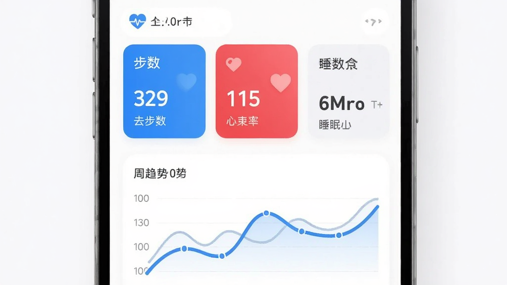 �����ֱ�App��������ҳ��ʾ��ͼ���ֻ���Ļչʾ���������ʡ�˯���������ݿ�Ƭ����Ƭ�·�������������ͼ�������԰�ɫΪ�ס���ɫΪǿ��ɫ��������������������������¼�Լ��ϸ�ڸɾ��޶���Ԫ��