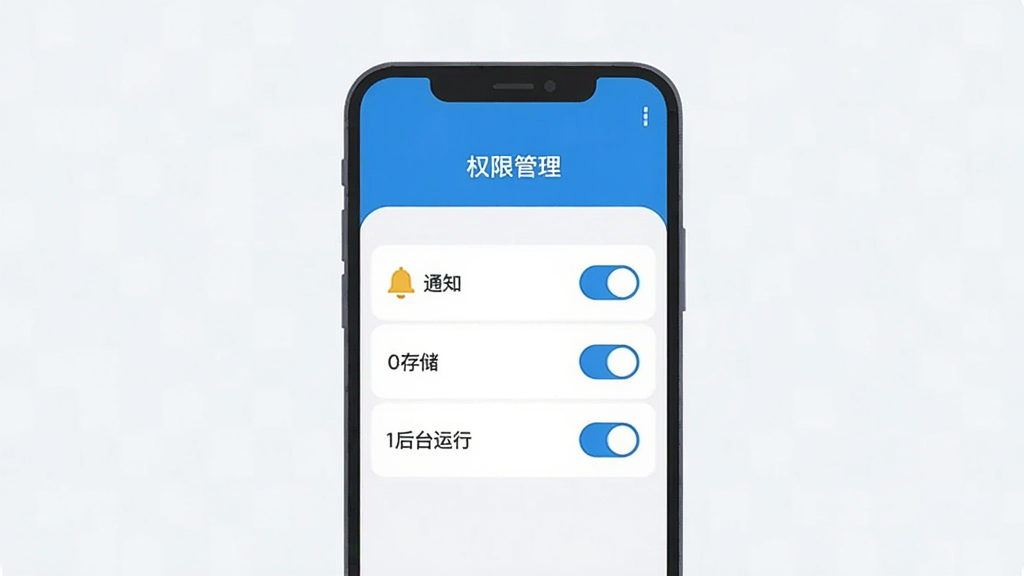һ�ű����ֻ�APP��װ���ý����ʾ��ͼ���������ֻ���Ļ��ʾ��Ȩ�޹�����ҳ�棬�Ա��С�֪ͨ�����洢������̨���С���������ͼ�꣬�������ƽ����ɫ��������Ϊ����������࣬���ʸɾ����޶���Ԫ��