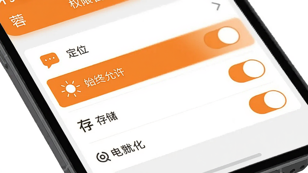 �سȳ���˾����App����ҳ���ͼ���չʾ���ֻ���Ļ��ʾȨ�޹����б���������λ��֪ͨ���洢������Ż��ȿ���ѡ����ж�λȨ�޸�����ʾ��ʼ��������������Ϊǳɫ�������ɫͼ�꣬�������������ֱ�ǩ��ȷ����ƽ����Ʒ�񣬻��ʸɾ�