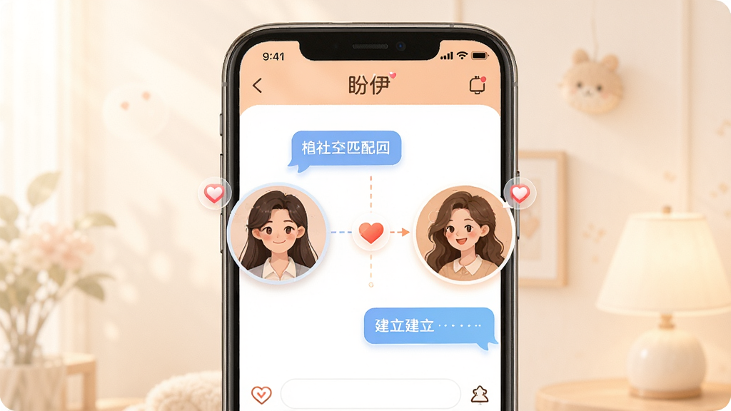 һ��չʾ��������Ӧ�����罻ƥ�书�ܵĳ���ͼ���������ֻ���Ļ��ʾ�����û�ͷ�����ڽ������ӣ���������ĻΪ���ģ��Ű����ҶԳƣ������ܰ�Ѻã�ϸ�ڰ����Ի����ݺͰ���ͼ��Ԫ�أ����ʸɾ��������޶�������Ԫ�أ������д��С����������ֱ�ʶ