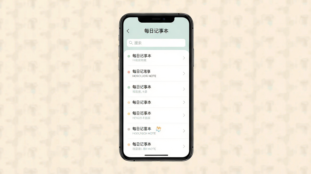 һ���ֻ�Ӧ�ý���չʾͼ���������ֻ���Ļ��ʾ��ÿ�ռ��±����ıʼ��б�ҳ������Ϊ��͵�ǳɫ���б����������У�ÿ���ʼ������СԲ���ǣ����������������岼�ָɾ���������±�ƽ�����ʸɾ��޶���Ԫ��